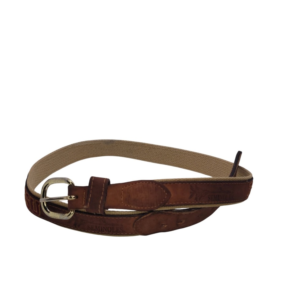 Zep-Pro FSU Seminoles Leather Canvas Belt Brown Tan Mens Sz 36 Made in USA NCAA